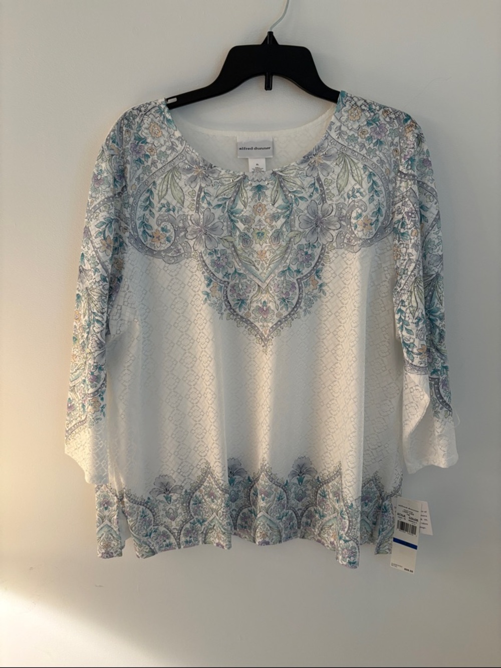 Alfred Dunner White Floral Paisley Scoop Neck Blouse